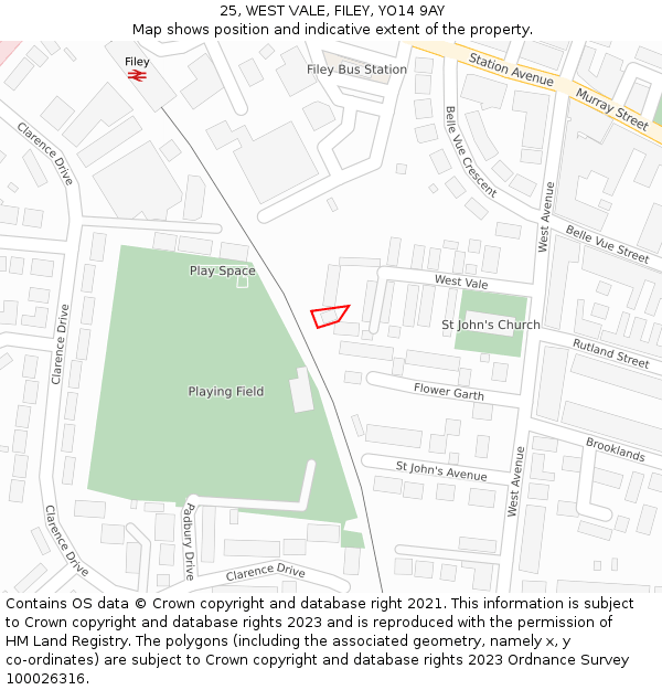 25, WEST VALE, FILEY, YO14 9AY: Location map and indicative extent of plot