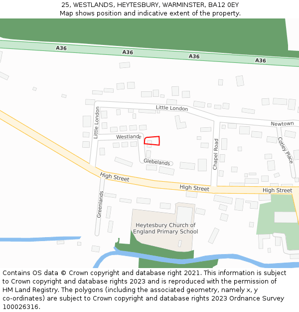 25, WESTLANDS, HEYTESBURY, WARMINSTER, BA12 0EY: Location map and indicative extent of plot