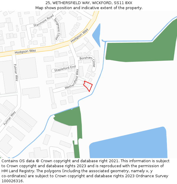 25, WETHERSFIELD WAY, WICKFORD, SS11 8XX: Location map and indicative extent of plot