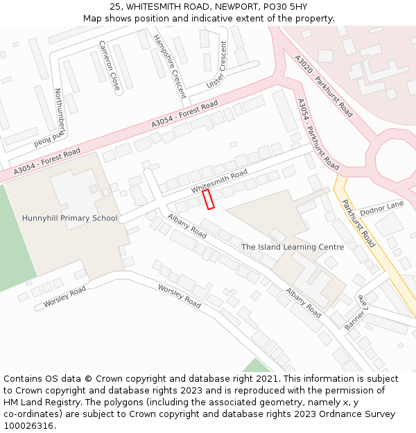 25, WHITESMITH ROAD, NEWPORT, PO30 5HY: Location map and indicative extent of plot