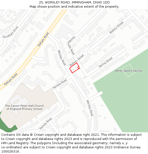 25, WORSLEY ROAD, IMMINGHAM, DN40 1DD: Location map and indicative extent of plot