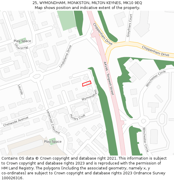 25, WYMONDHAM, MONKSTON, MILTON KEYNES, MK10 9EQ: Location map and indicative extent of plot