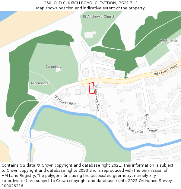 250, OLD CHURCH ROAD, CLEVEDON, BS21 7UF: Location map and indicative extent of plot