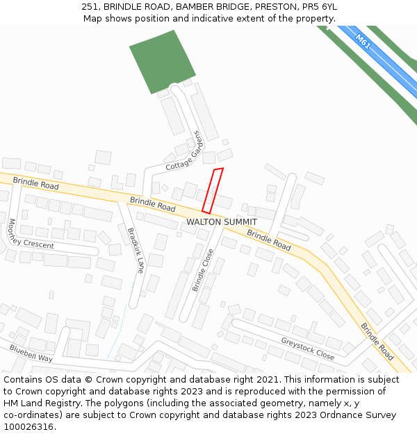 251, BRINDLE ROAD, BAMBER BRIDGE, PRESTON, PR5 6YL: Location map and indicative extent of plot