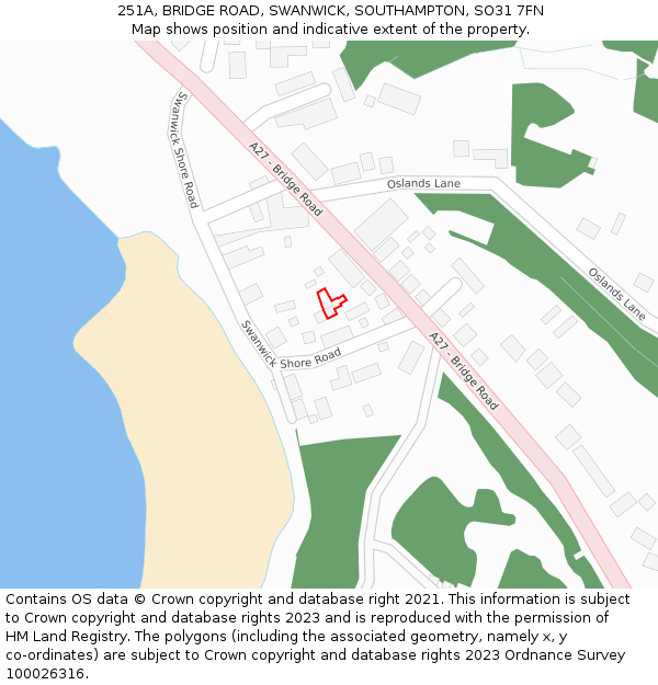 251A, BRIDGE ROAD, SWANWICK, SOUTHAMPTON, SO31 7FN: Location map and indicative extent of plot