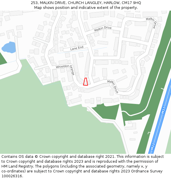 253, MALKIN DRIVE, CHURCH LANGLEY, HARLOW, CM17 9HQ: Location map and indicative extent of plot