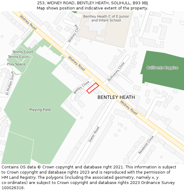 253, WIDNEY ROAD, BENTLEY HEATH, SOLIHULL, B93 9BJ: Location map and indicative extent of plot