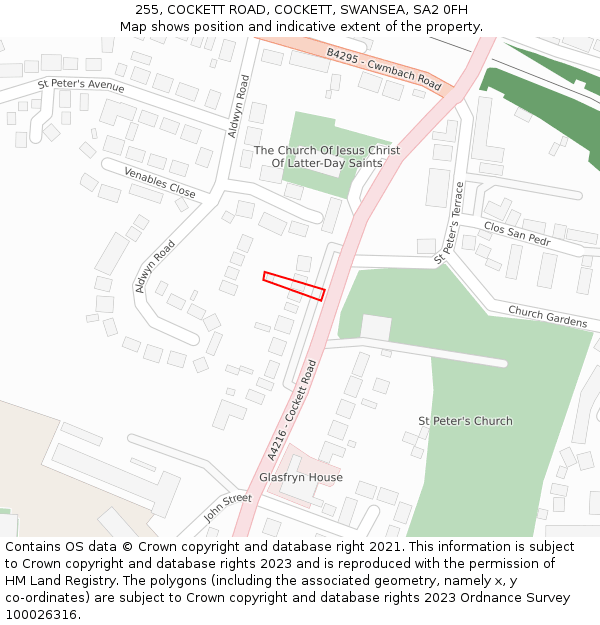 255, COCKETT ROAD, COCKETT, SWANSEA, SA2 0FH: Location map and indicative extent of plot