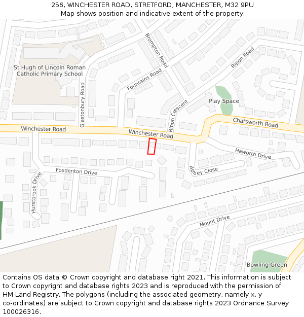 256, WINCHESTER ROAD, STRETFORD, MANCHESTER, M32 9PU: Location map and indicative extent of plot