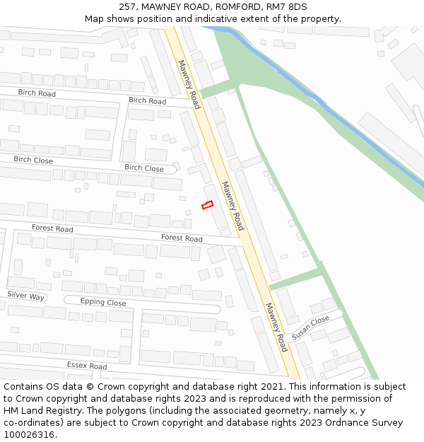 257, MAWNEY ROAD, ROMFORD, RM7 8DS: Location map and indicative extent of plot