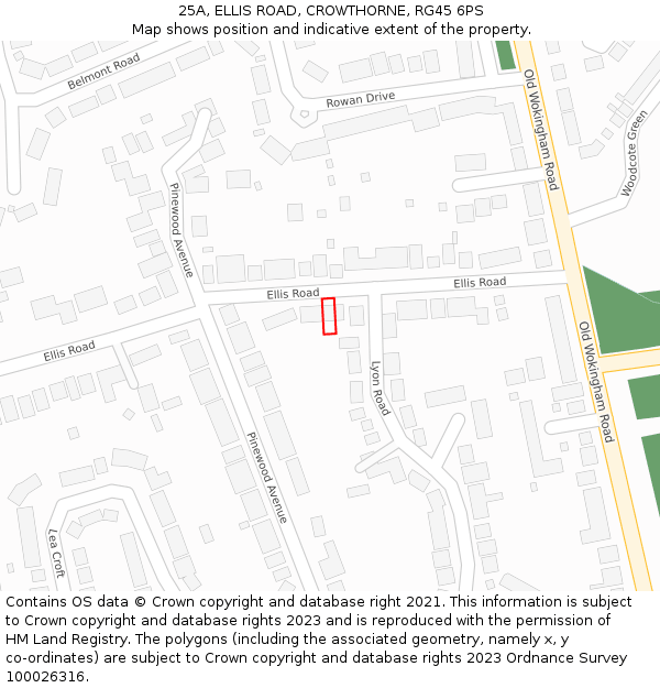 25A, ELLIS ROAD, CROWTHORNE, RG45 6PS: Location map and indicative extent of plot