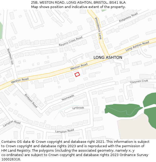 25B, WESTON ROAD, LONG ASHTON, BRISTOL, BS41 9LA: Location map and indicative extent of plot