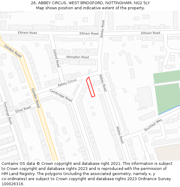 26, ABBEY CIRCUS, WEST BRIDGFORD, NOTTINGHAM, NG2 5LY: Location map and indicative extent of plot