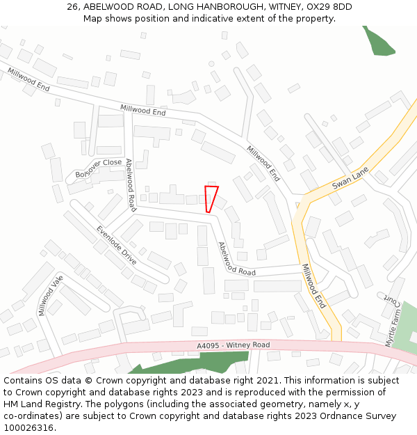 26, ABELWOOD ROAD, LONG HANBOROUGH, WITNEY, OX29 8DD: Location map and indicative extent of plot