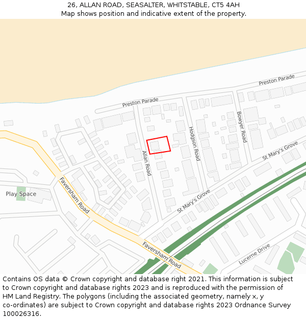 26, ALLAN ROAD, SEASALTER, WHITSTABLE, CT5 4AH: Location map and indicative extent of plot