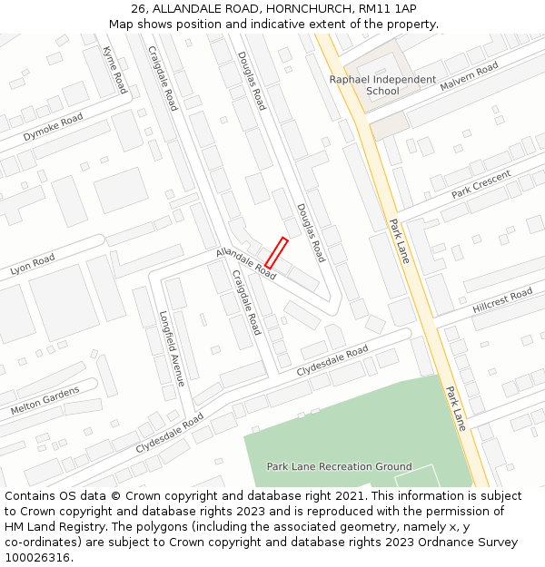 26, ALLANDALE ROAD, HORNCHURCH, RM11 1AP: Location map and indicative extent of plot