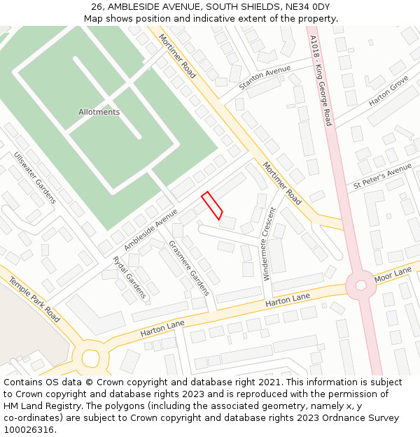26, AMBLESIDE AVENUE, SOUTH SHIELDS, NE34 0DY: Location map and indicative extent of plot