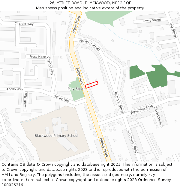 26, ATTLEE ROAD, BLACKWOOD, NP12 1QE: Location map and indicative extent of plot