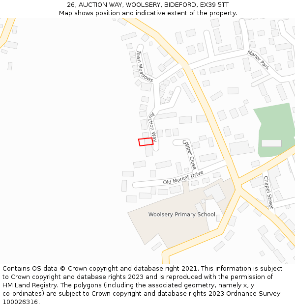 26, AUCTION WAY, WOOLSERY, BIDEFORD, EX39 5TT: Location map and indicative extent of plot