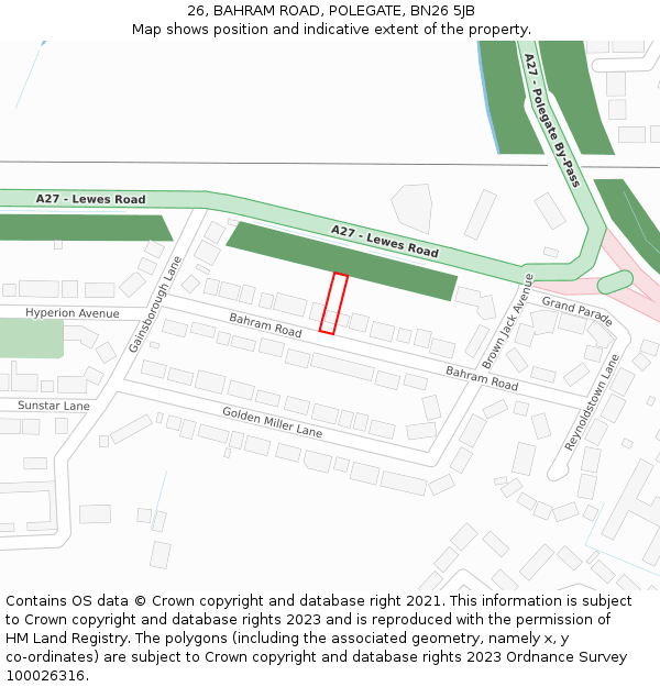 26, BAHRAM ROAD, POLEGATE, BN26 5JB: Location map and indicative extent of plot