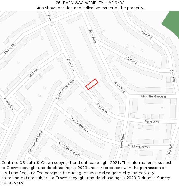 26, BARN WAY, WEMBLEY, HA9 9NW: Location map and indicative extent of plot