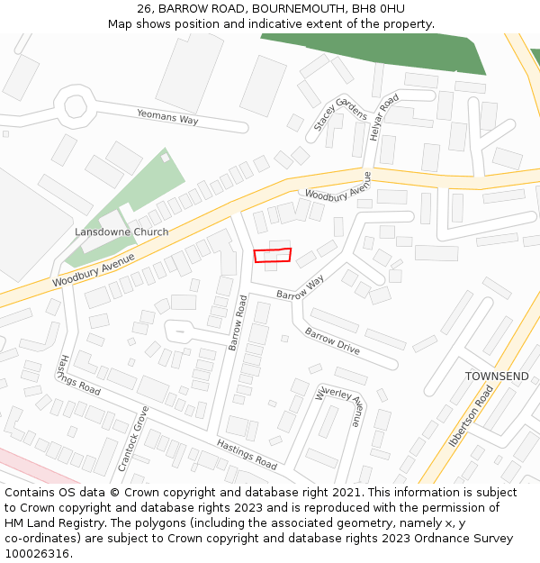 26, BARROW ROAD, BOURNEMOUTH, BH8 0HU: Location map and indicative extent of plot