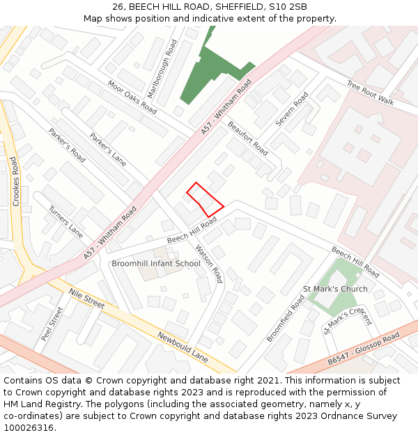 26, BEECH HILL ROAD, SHEFFIELD, S10 2SB: Location map and indicative extent of plot