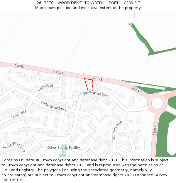 26, BEECH WOOD DRIVE, TONYREFAIL, PORTH, CF39 8JE: Location map and indicative extent of plot