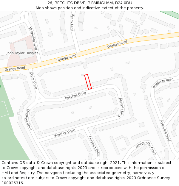 26, BEECHES DRIVE, BIRMINGHAM, B24 0DU: Location map and indicative extent of plot