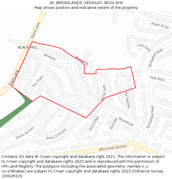 26, BROADLANDS, KEIGHLEY, BD20 6HX: Location map and indicative extent of plot