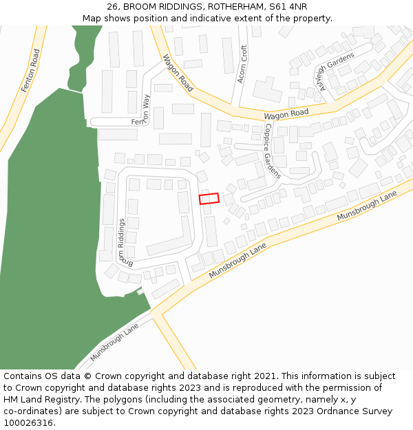 26, BROOM RIDDINGS, ROTHERHAM, S61 4NR: Location map and indicative extent of plot