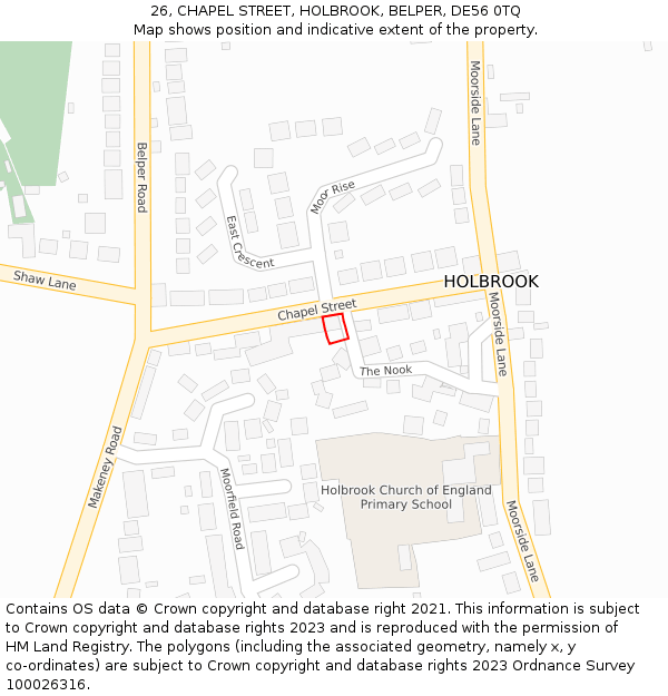 26, CHAPEL STREET, HOLBROOK, BELPER, DE56 0TQ: Location map and indicative extent of plot