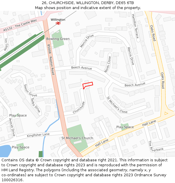 26, CHURCHSIDE, WILLINGTON, DERBY, DE65 6TB: Location map and indicative extent of plot