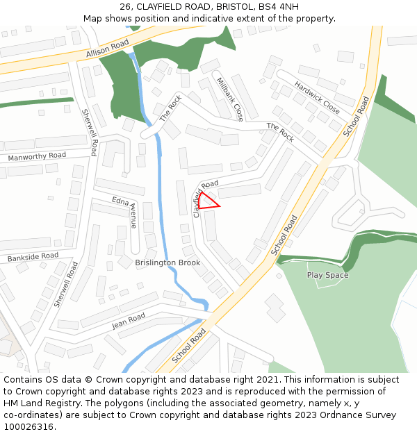 26, CLAYFIELD ROAD, BRISTOL, BS4 4NH: Location map and indicative extent of plot