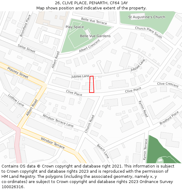 26, CLIVE PLACE, PENARTH, CF64 1AY: Location map and indicative extent of plot