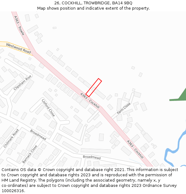 26, COCKHILL, TROWBRIDGE, BA14 9BQ: Location map and indicative extent of plot
