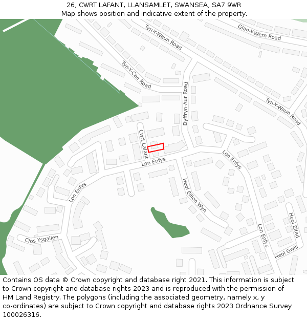 26, CWRT LAFANT, LLANSAMLET, SWANSEA, SA7 9WR: Location map and indicative extent of plot