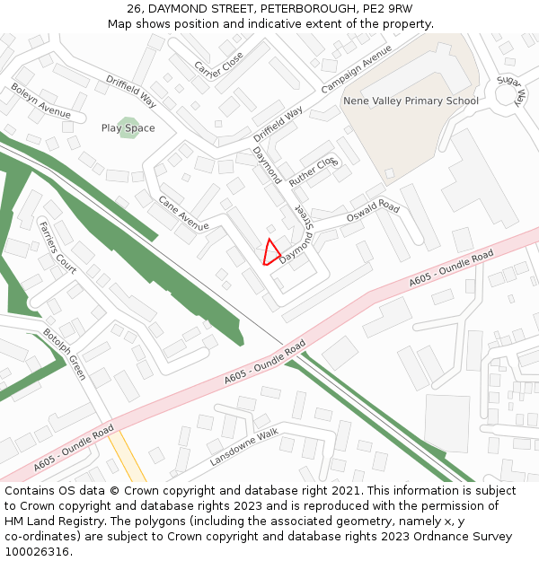 26, DAYMOND STREET, PETERBOROUGH, PE2 9RW: Location map and indicative extent of plot