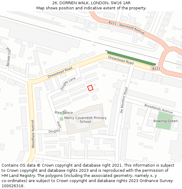 26, DORRIEN WALK, LONDON, SW16 1AR: Location map and indicative extent of plot