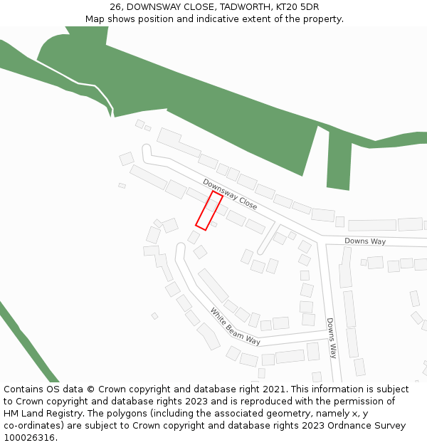 26, DOWNSWAY CLOSE, TADWORTH, KT20 5DR: Location map and indicative extent of plot