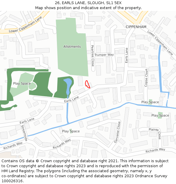 26, EARLS LANE, SLOUGH, SL1 5EX: Location map and indicative extent of plot