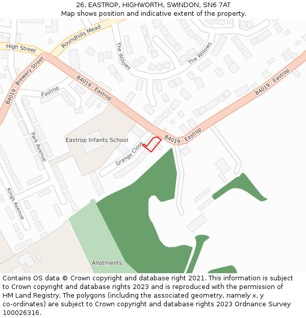 26, EASTROP, HIGHWORTH, SWINDON, SN6 7AT: Location map and indicative extent of plot