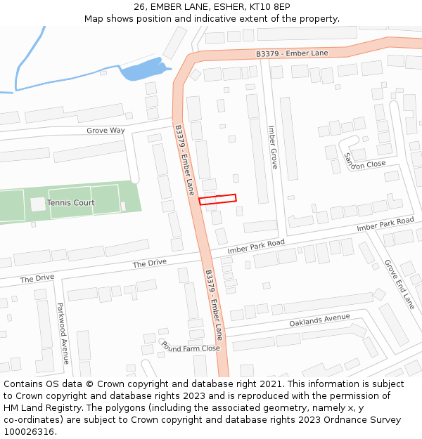 26, EMBER LANE, ESHER, KT10 8EP: Location map and indicative extent of plot