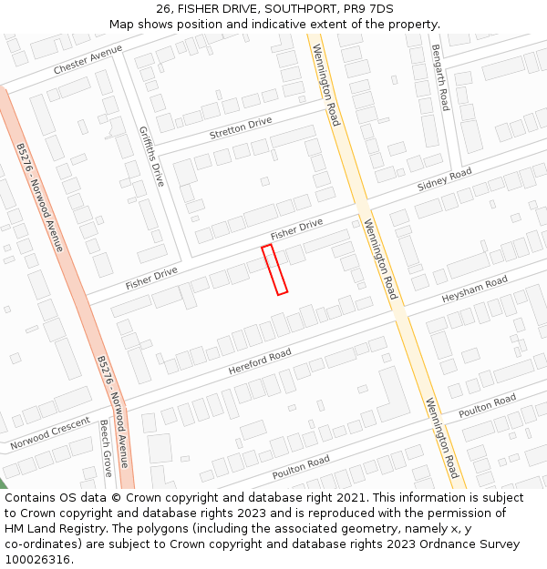 26, FISHER DRIVE, SOUTHPORT, PR9 7DS: Location map and indicative extent of plot