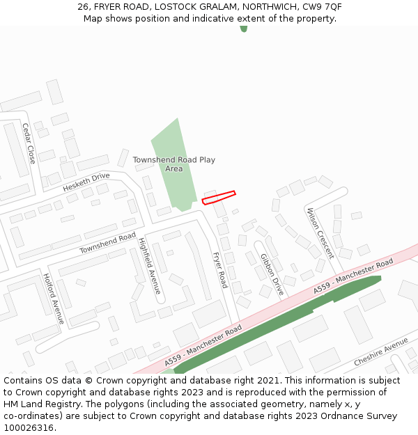 26, FRYER ROAD, LOSTOCK GRALAM, NORTHWICH, CW9 7QF: Location map and indicative extent of plot