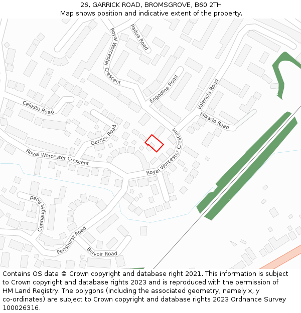 26, GARRICK ROAD, BROMSGROVE, B60 2TH: Location map and indicative extent of plot