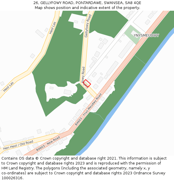 26, GELLYFOWY ROAD, PONTARDAWE, SWANSEA, SA8 4QE: Location map and indicative extent of plot