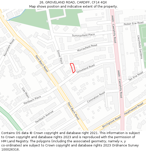 26, GROVELAND ROAD, CARDIFF, CF14 4QX: Location map and indicative extent of plot