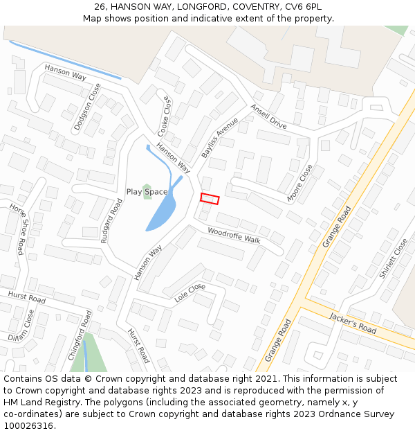 26, HANSON WAY, LONGFORD, COVENTRY, CV6 6PL: Location map and indicative extent of plot