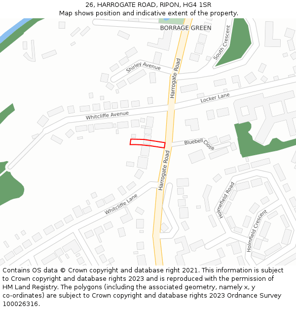 26, HARROGATE ROAD, RIPON, HG4 1SR: Location map and indicative extent of plot
